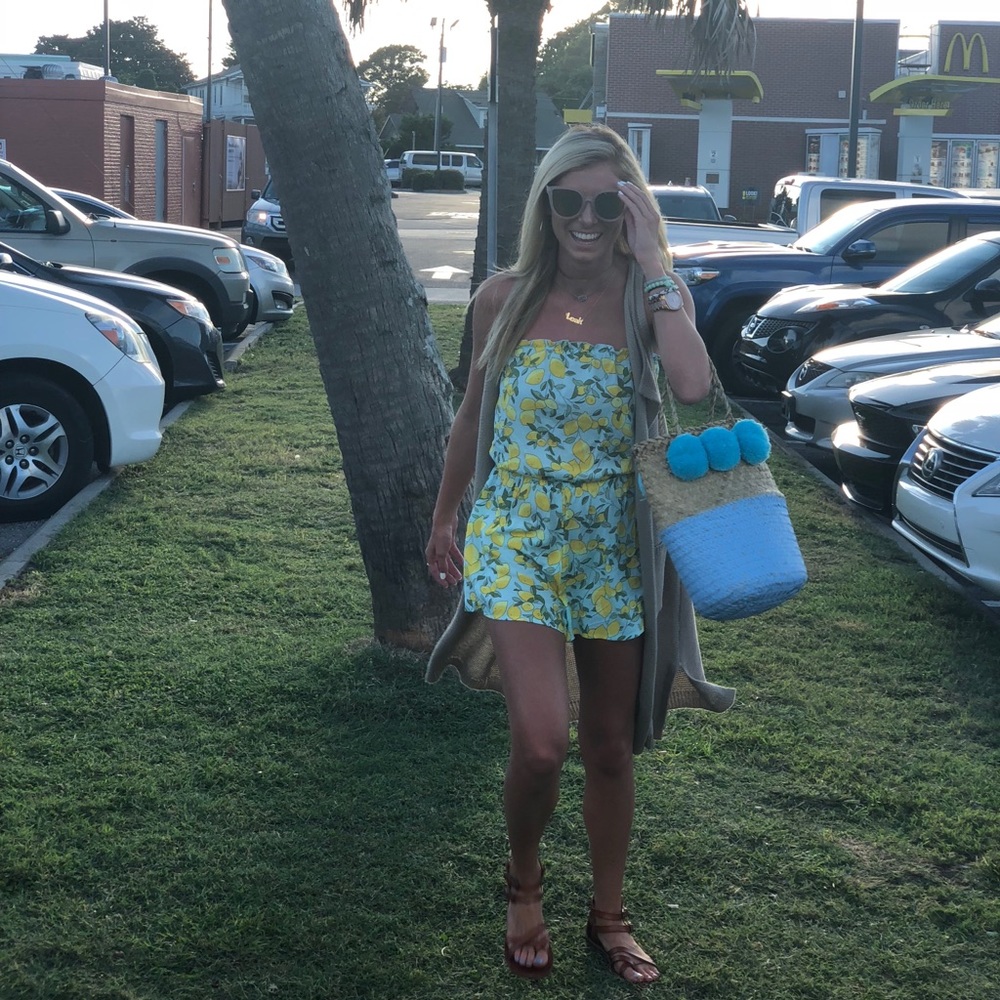lemon strapless romper